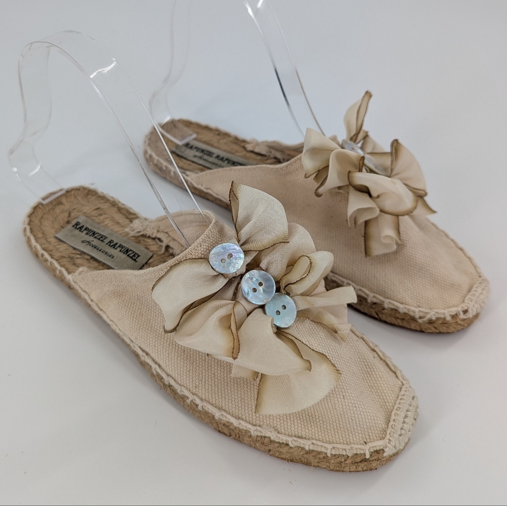 Rapunzel Canvas Espadrilles Mules Shabby Chic 7 Beige Boho Coquette Coastal